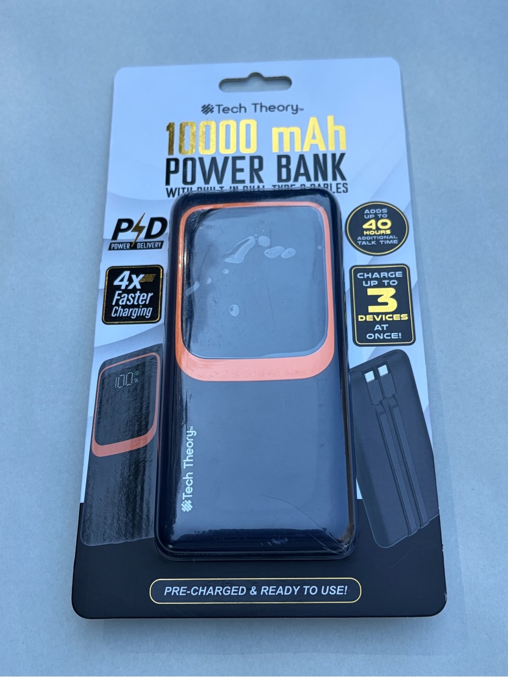 Theory 10000 mAh Power Bank Portable Charger - Black with Orange Accent